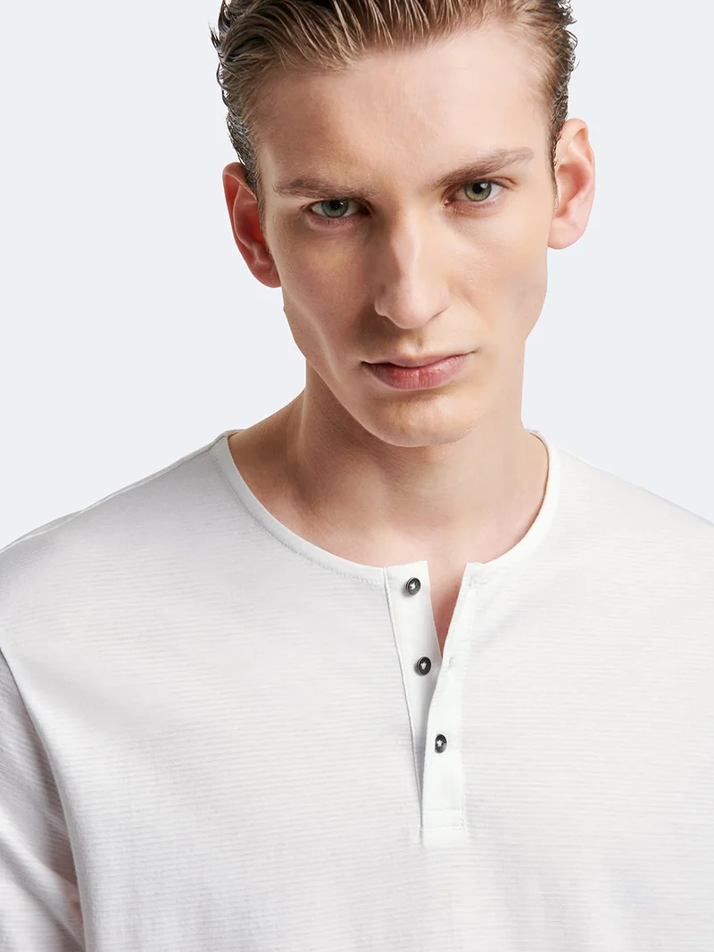 T-shirt col tunisien en coton