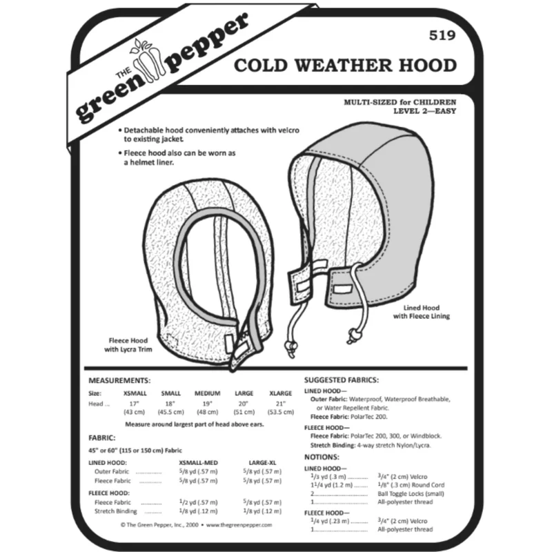 Patron de couture PDF | Capuchon pour temps froid pour enfants | The Green Pepper