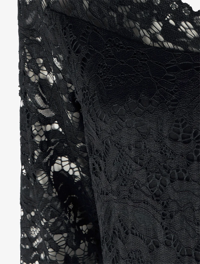 Combinaison en dentelle à boucle bijou - Noir