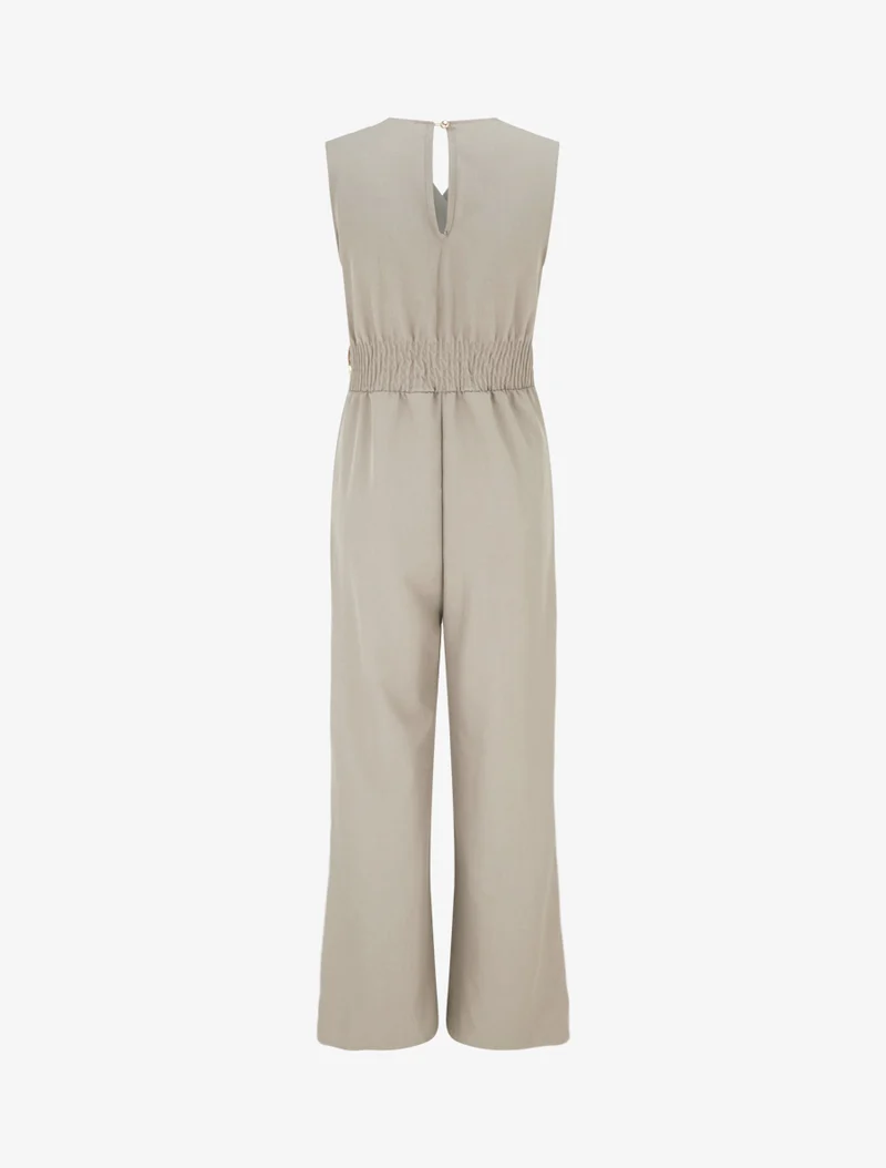 Combinaison ample à col cache-coeur effet drapé et bijou - Taupe