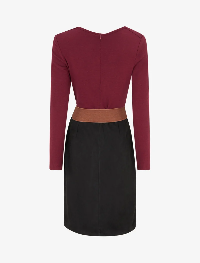 Robe bimatière droite style portefeuille - Lie de vin