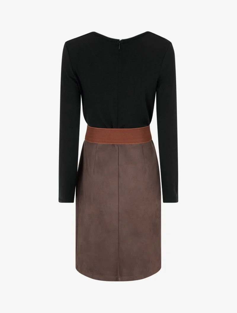 Robe bimatière droite style portefeuille - Noir