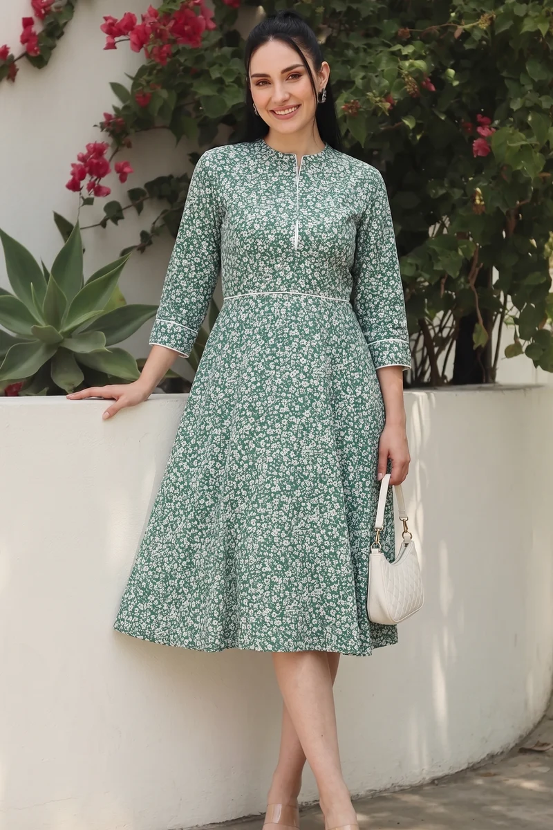 Inori|100% Cotton Mini Dress With Piping