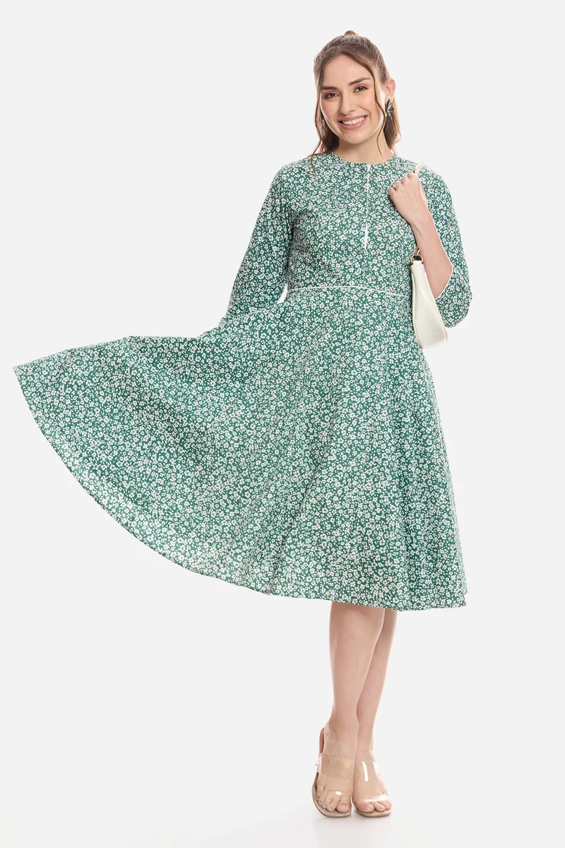 Inori|100% Cotton Mini Dress With Piping