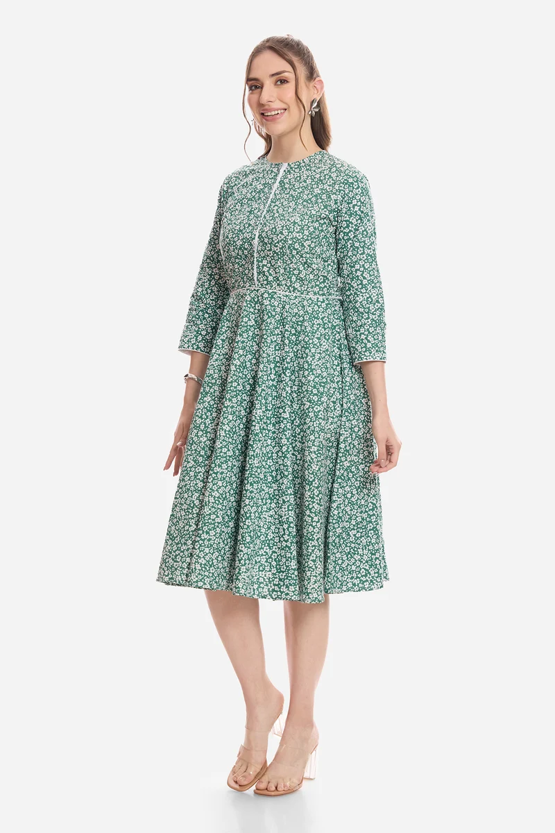 Inori|100% Cotton Mini Dress With Piping