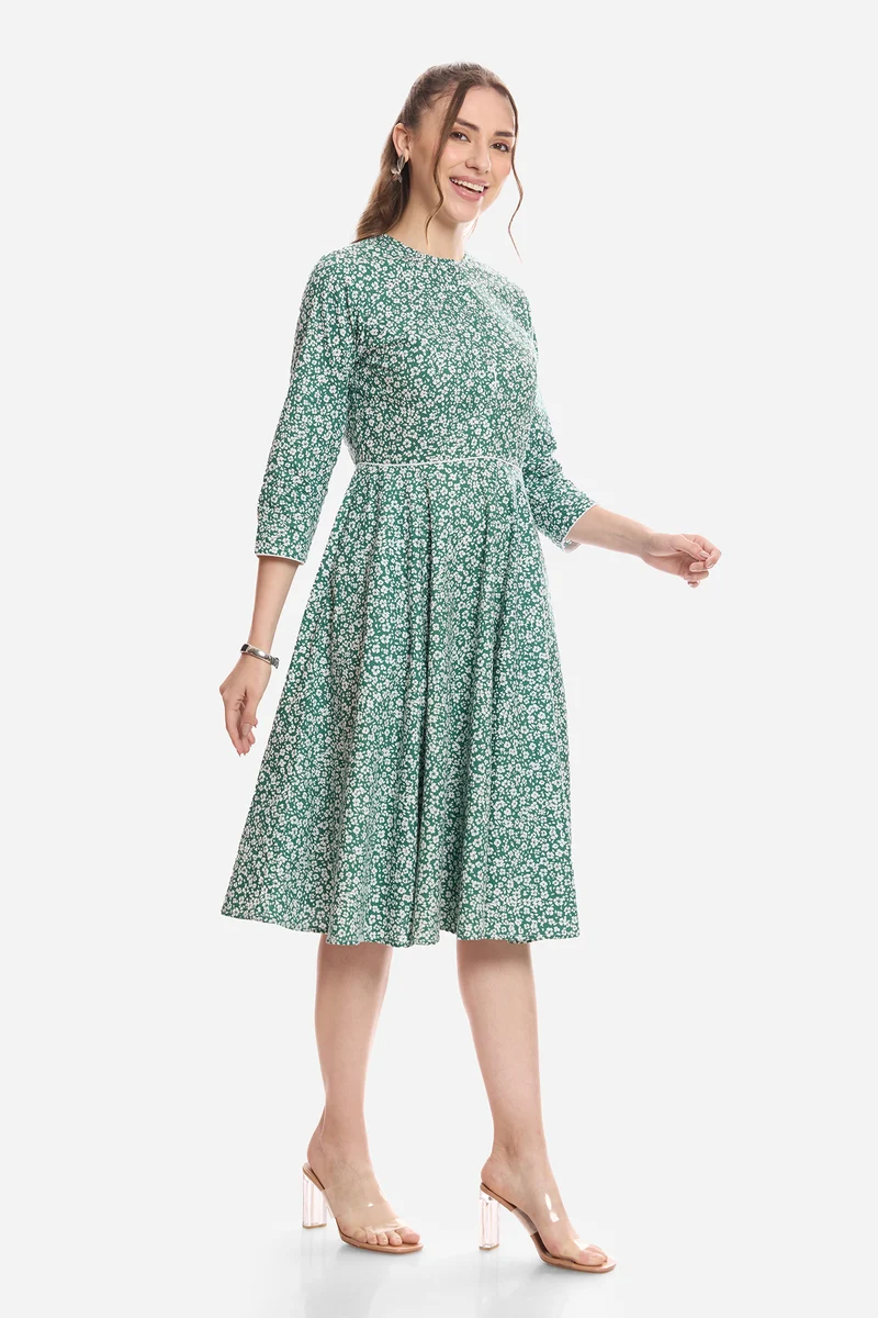 Inori|100% Cotton Mini Dress With Piping