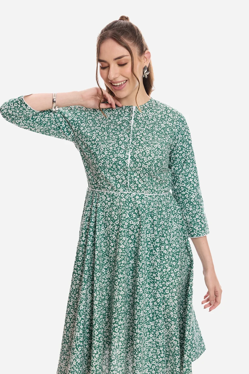Inori|100% Cotton Mini Dress With Piping