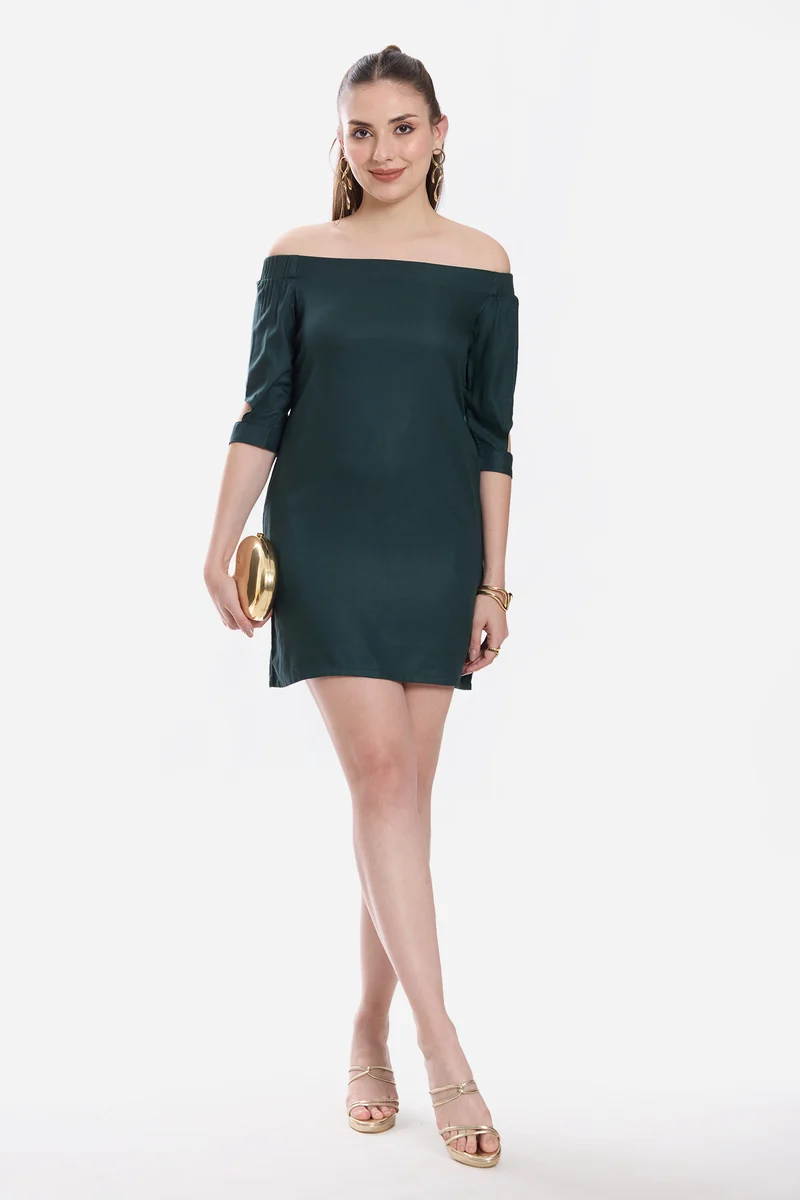 Luvis|100% Viscose Off-Shoulder Mini Dress