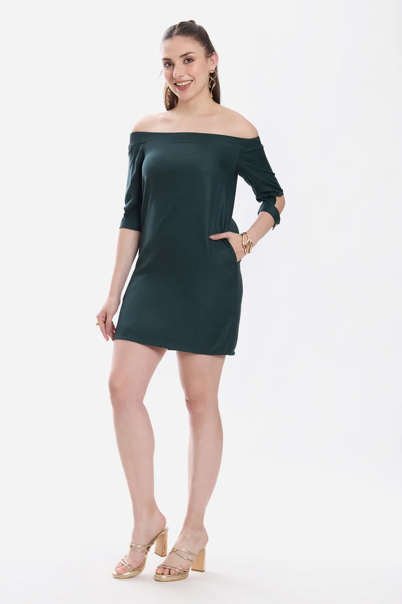 Luvis|100% Viscose Off-Shoulder Mini Dress