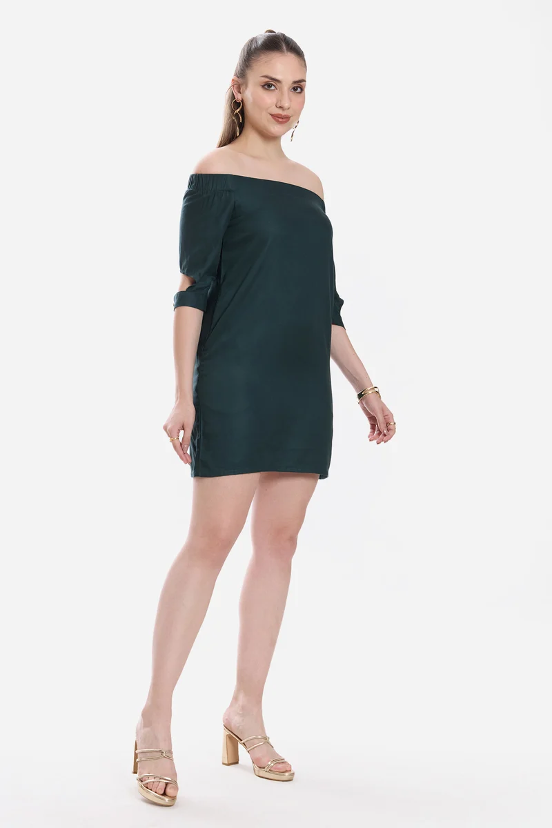 Luvis|100% Viscose Off-Shoulder Mini Dress
