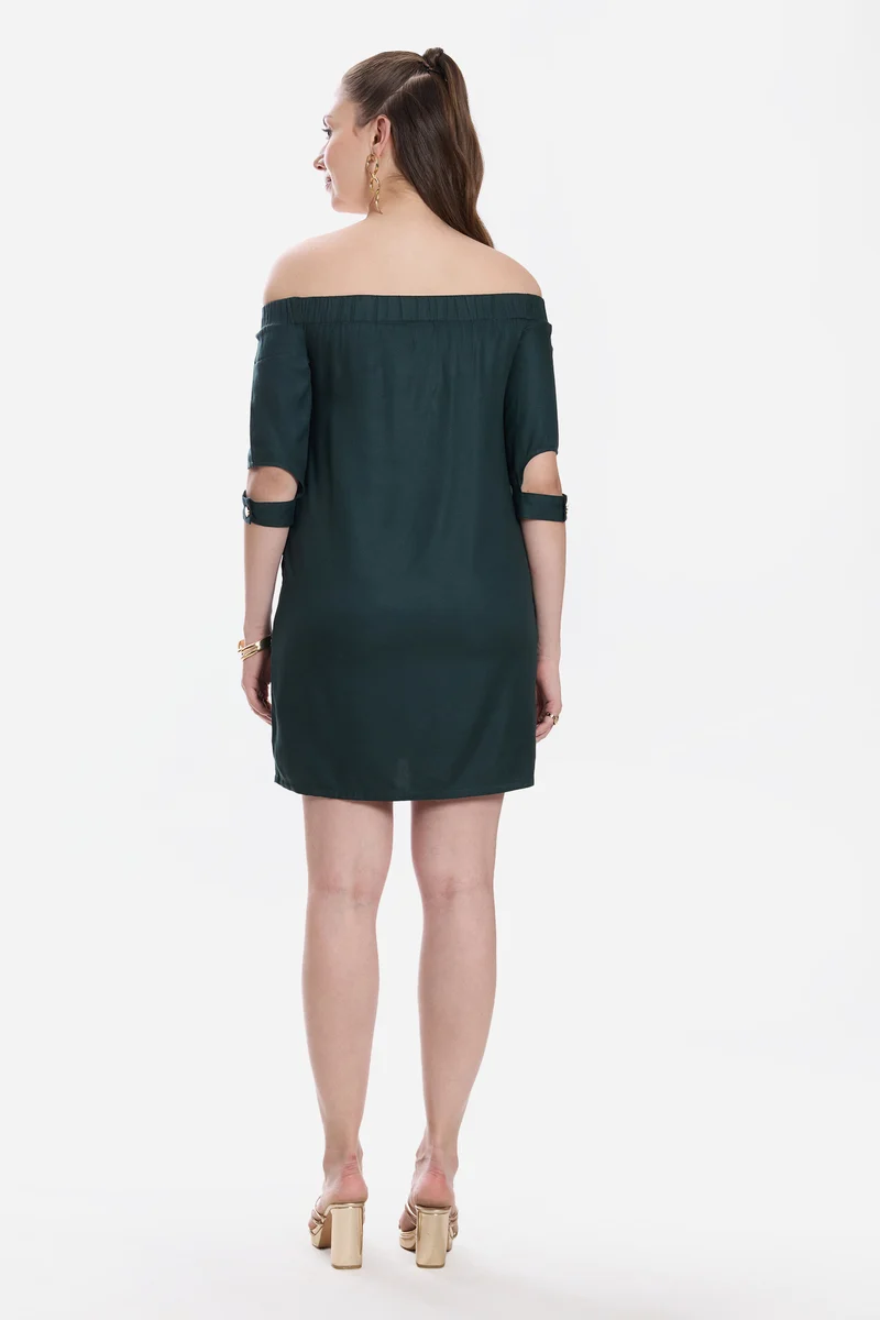 Luvis|100% Viscose Off-Shoulder Mini Dress
