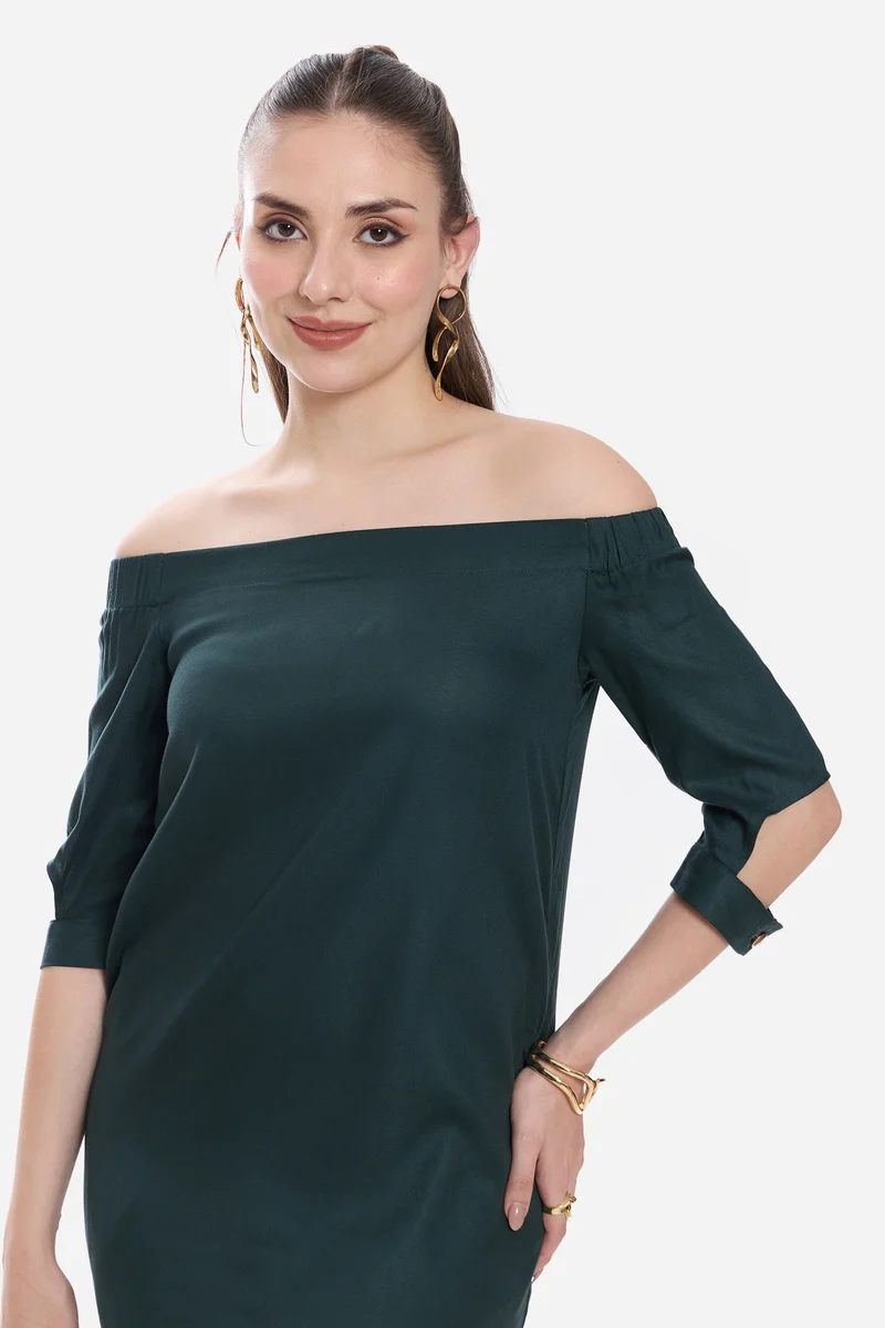 Luvis|100% Viscose Off-Shoulder Mini Dress