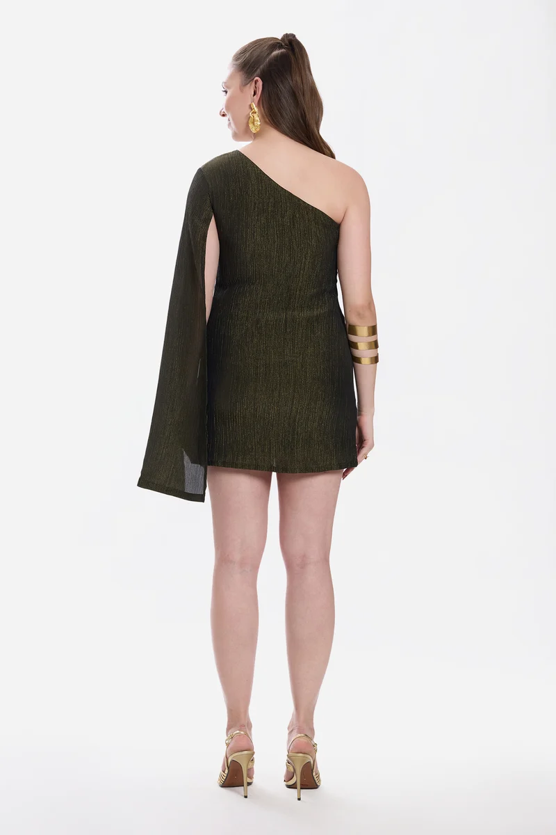 Latie|100% Viscose One Shoulder Mini Dress