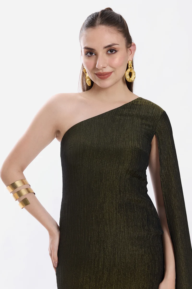 Latie|100% Viscose One Shoulder Mini Dress
