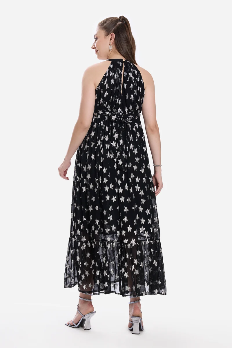 Madel|100% Viscose Halter Neck Tiered Dress