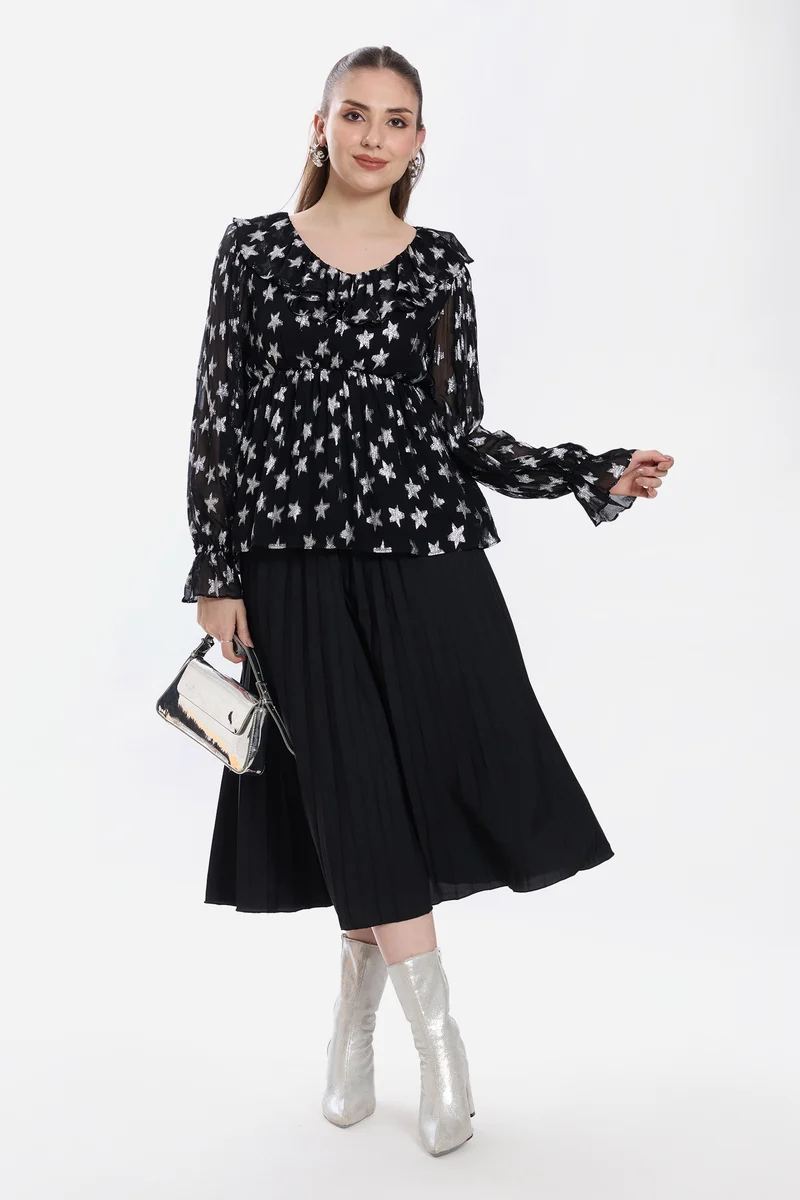 Masna|100% Viscose Ruffled Peplum Top