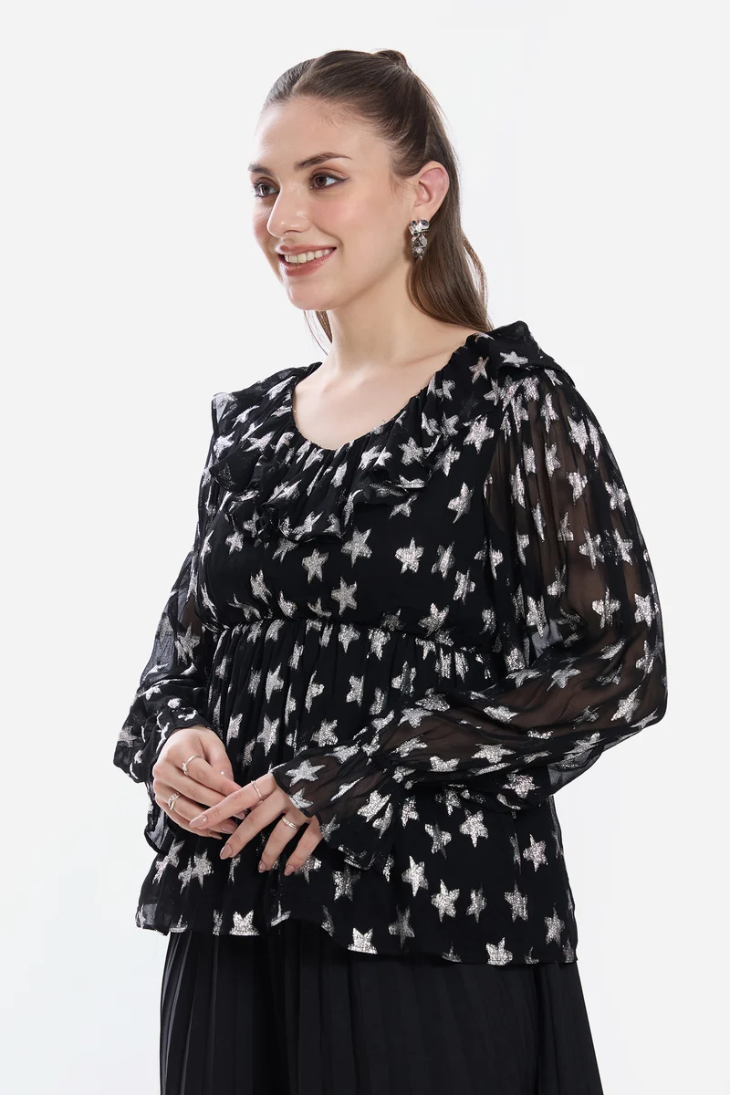 Masna|100% Viscose Ruffled Peplum Top