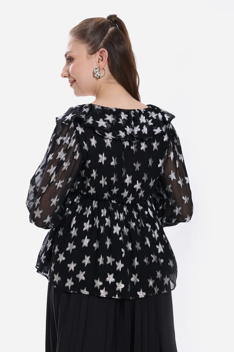 Masna|100% Viscose Ruffled Peplum Top