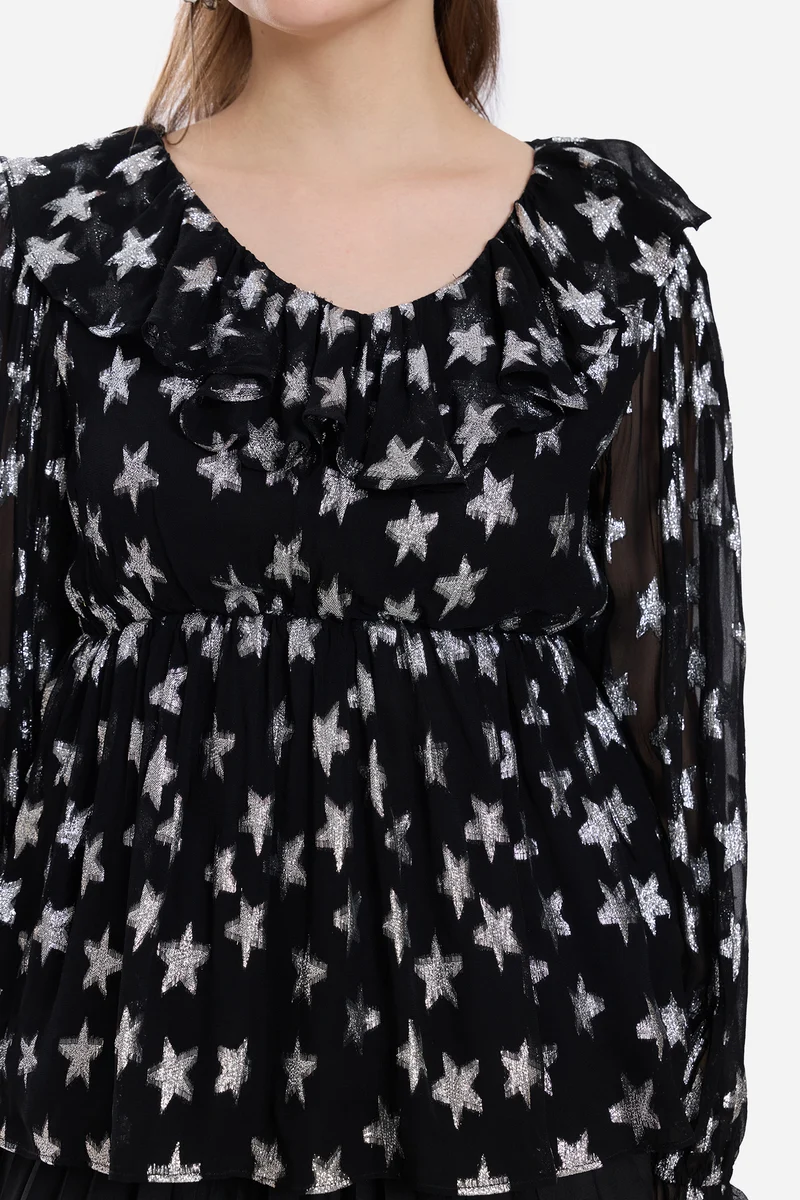 Masna|100% Viscose Ruffled Peplum Top