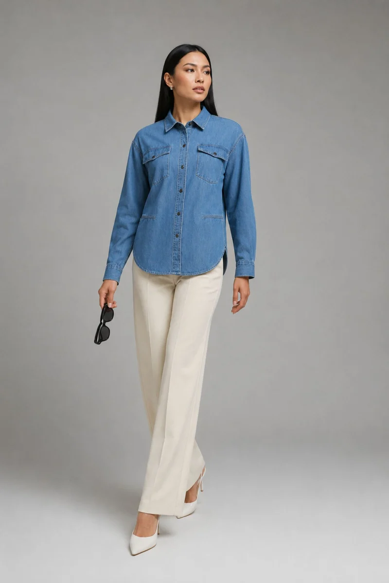 Isebyl|100% Cotton Denim Oversized Shirt