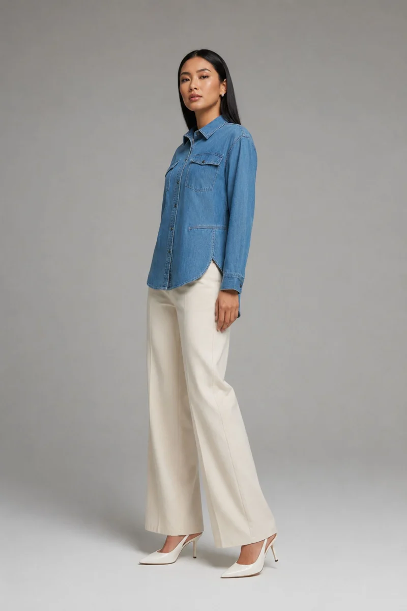 Isebyl|100% Cotton Denim Oversized Shirt