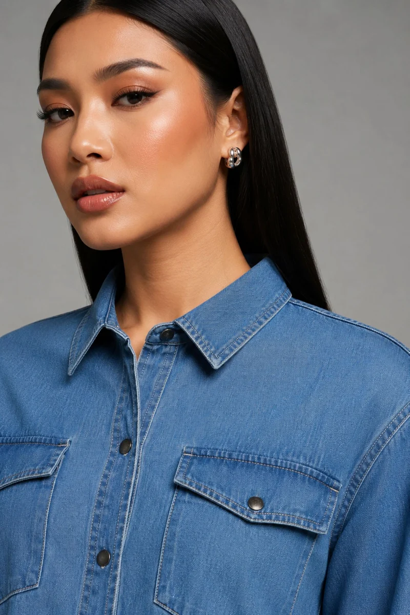 Isebyl|100% Cotton Denim Oversized Shirt