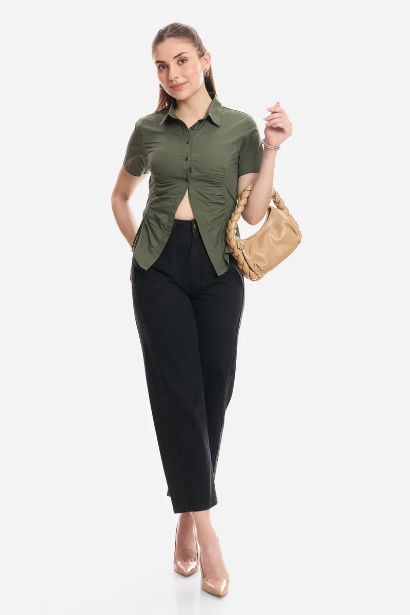Celina|100% Cotton Shirt With Asymmetric Hem