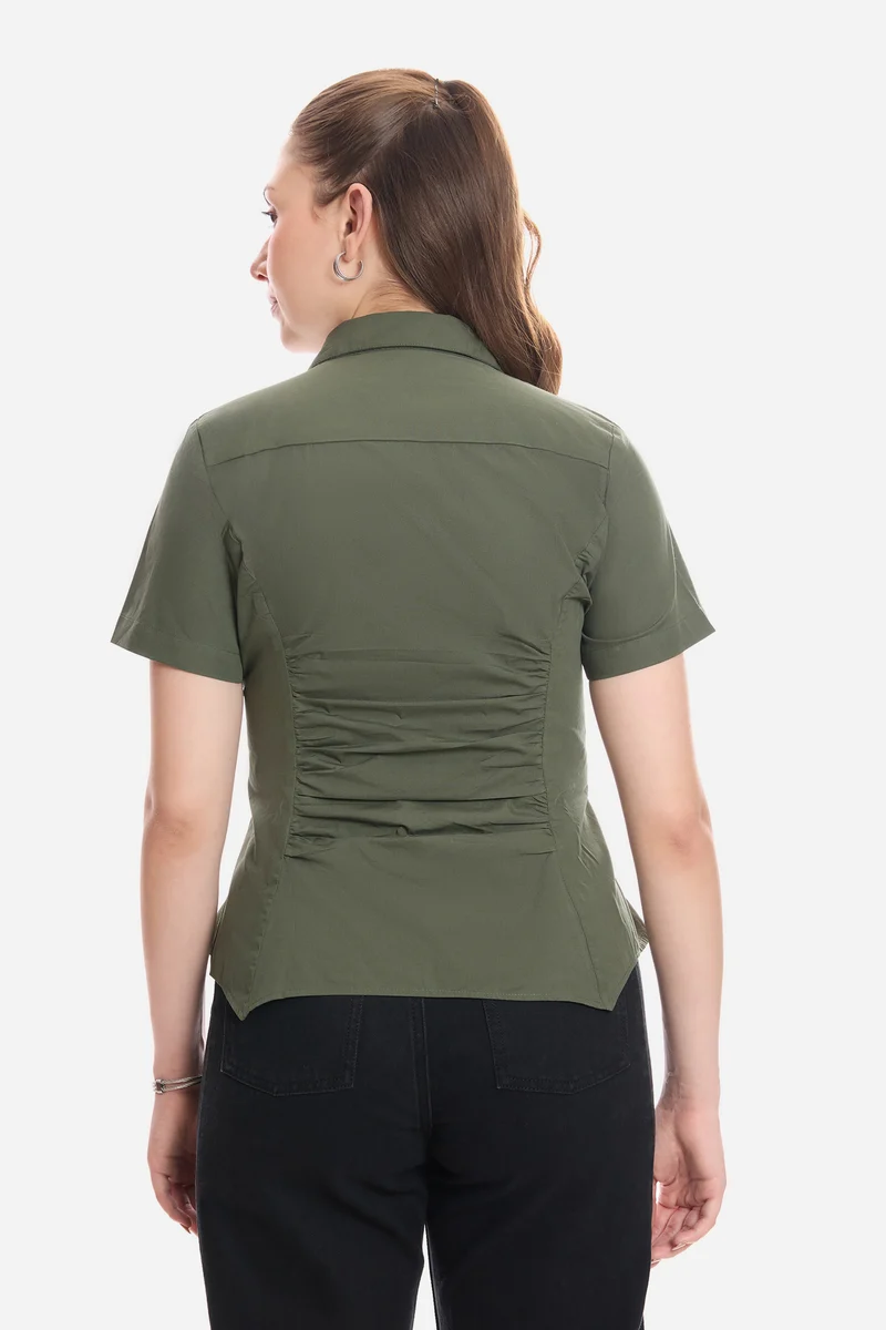 Celina|100% Cotton Shirt With Asymmetric Hem