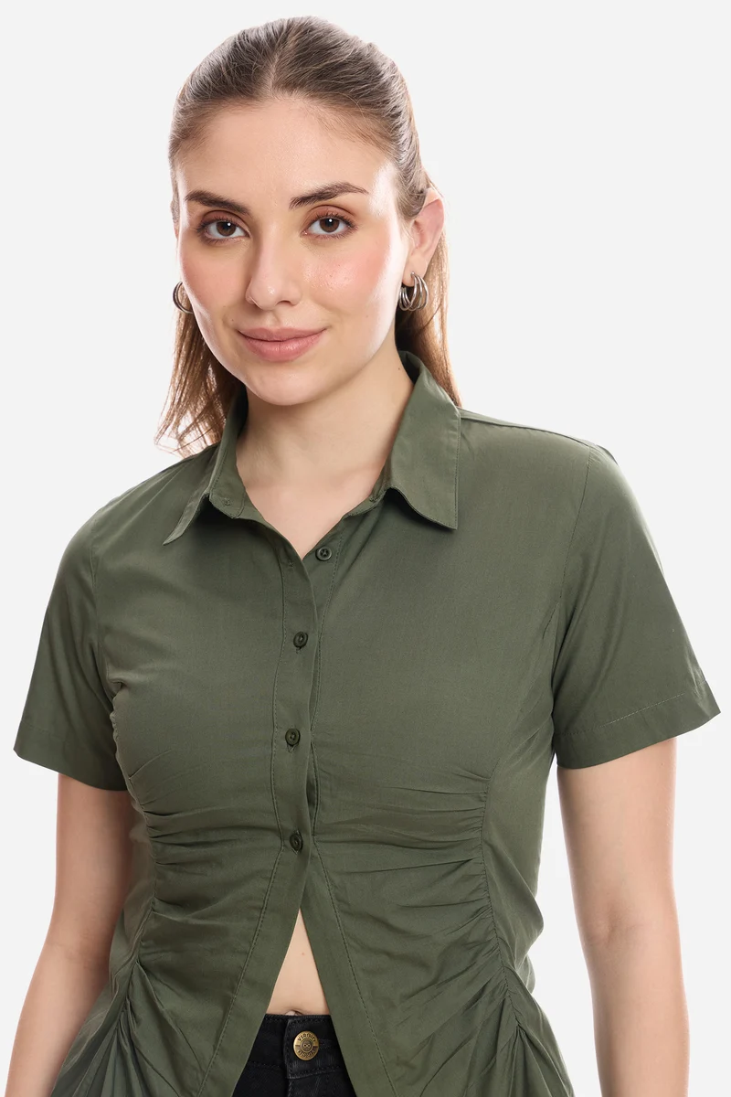Celina|100% Cotton Shirt With Asymmetric Hem