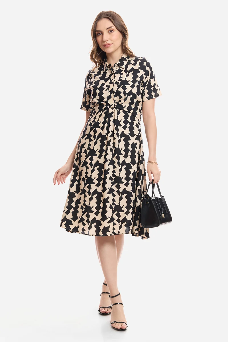 Ciella|100% Viscose Knee Length Workwear Dress