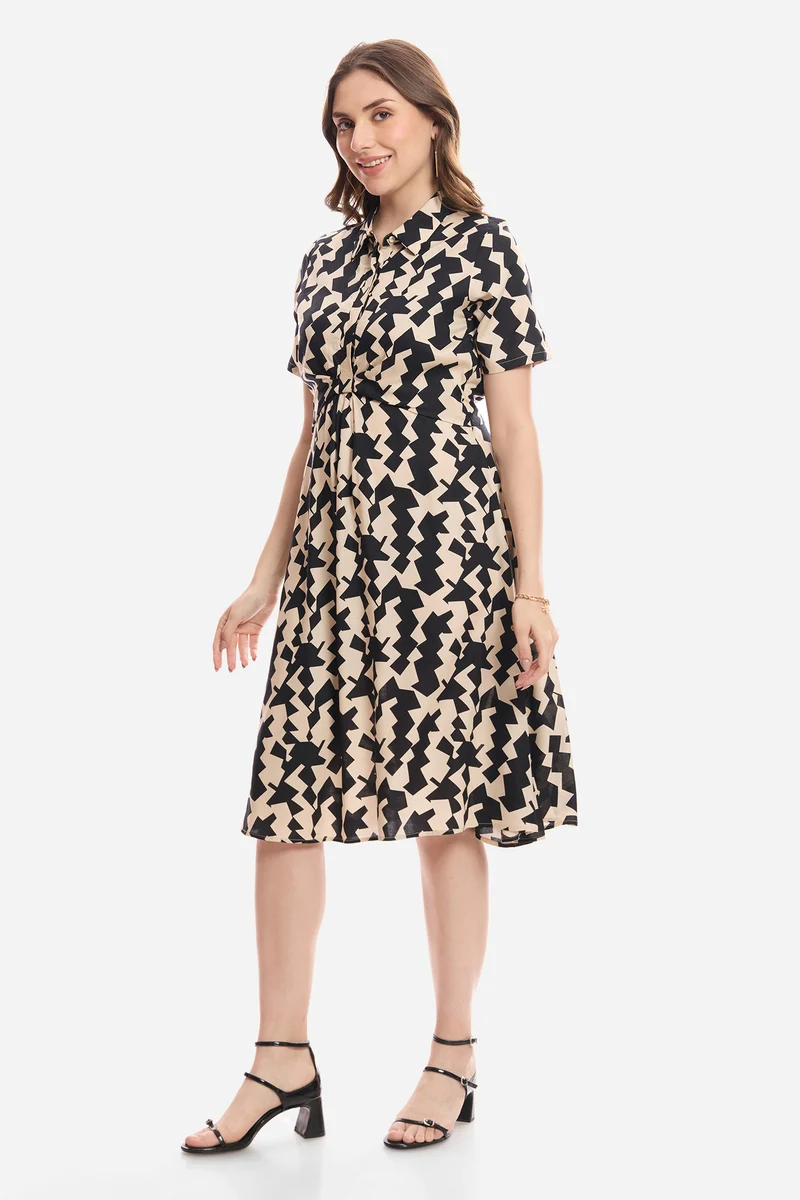 Ciella|100% Viscose Knee Length Workwear Dress