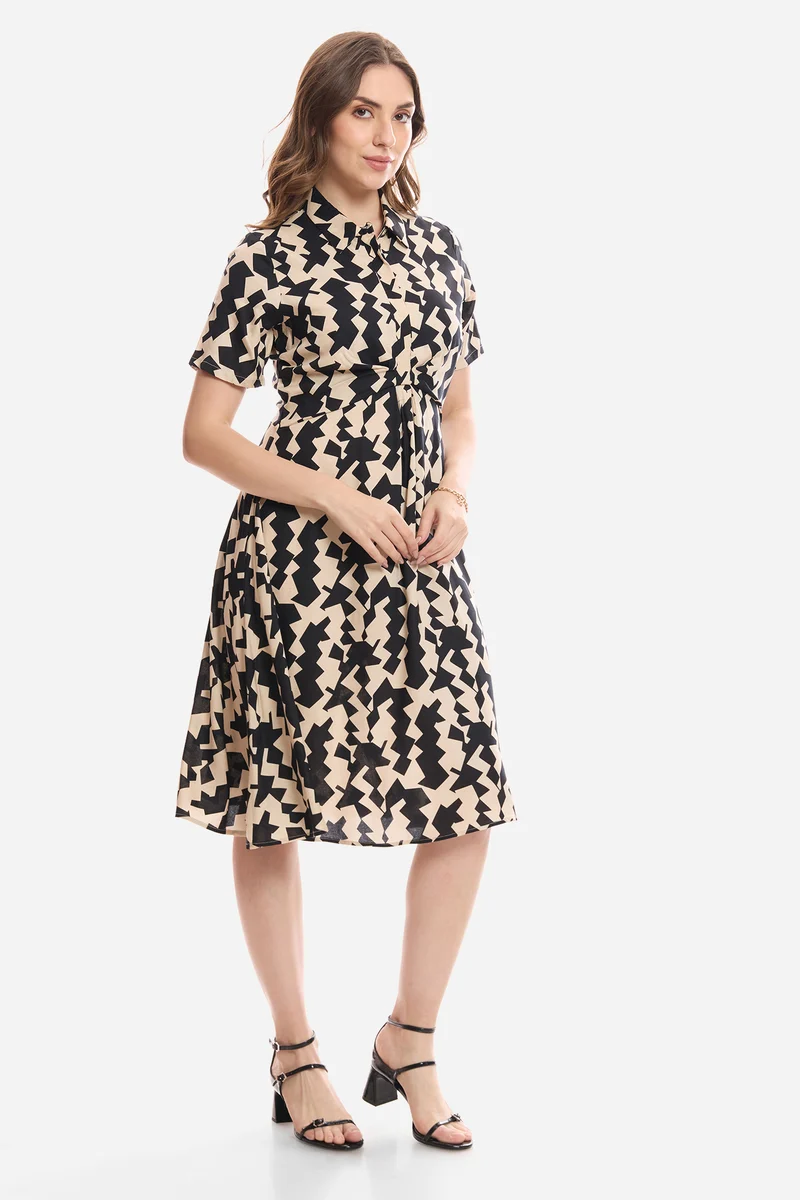 Ciella|100% Viscose Knee Length Workwear Dress