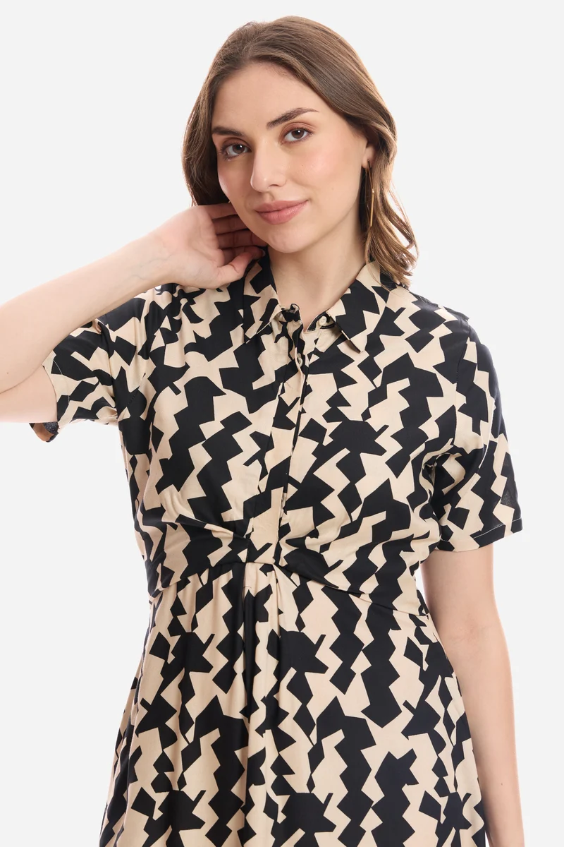 Ciella|100% Viscose Knee Length Workwear Dress