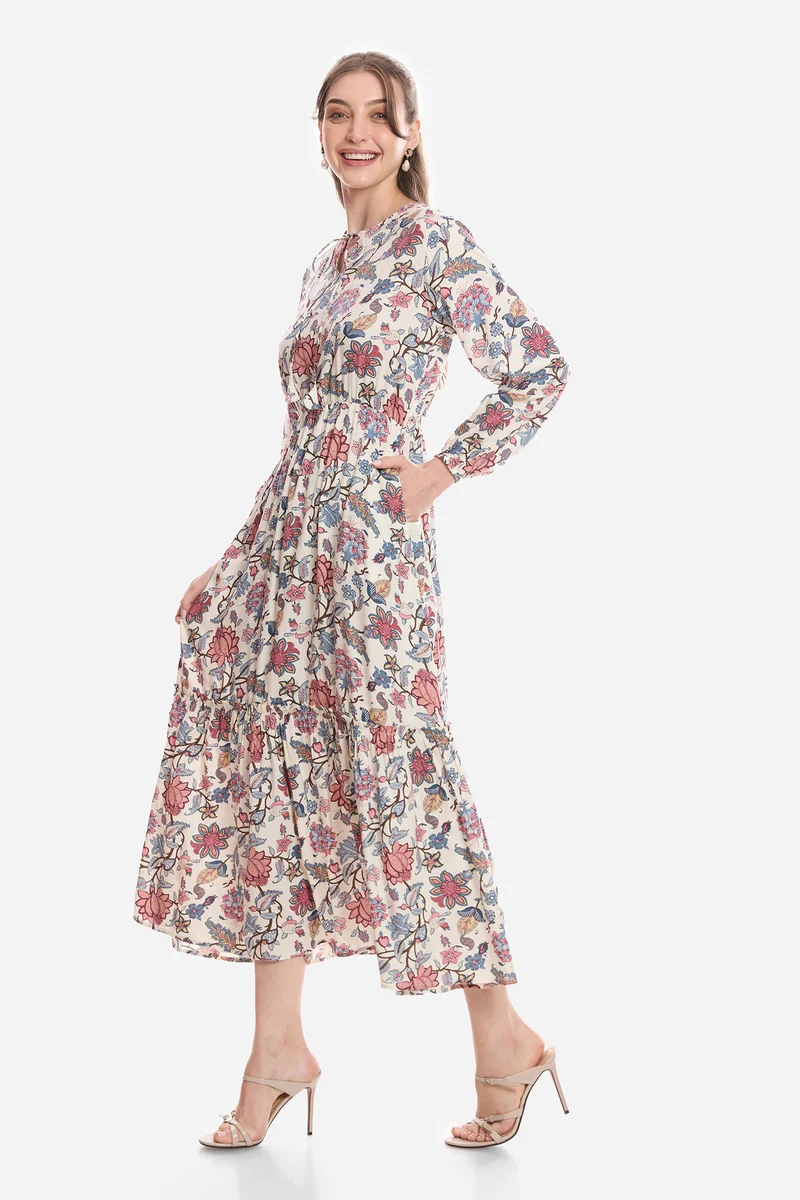 Hiromi|100% Viscose A-Line Maxi Dress