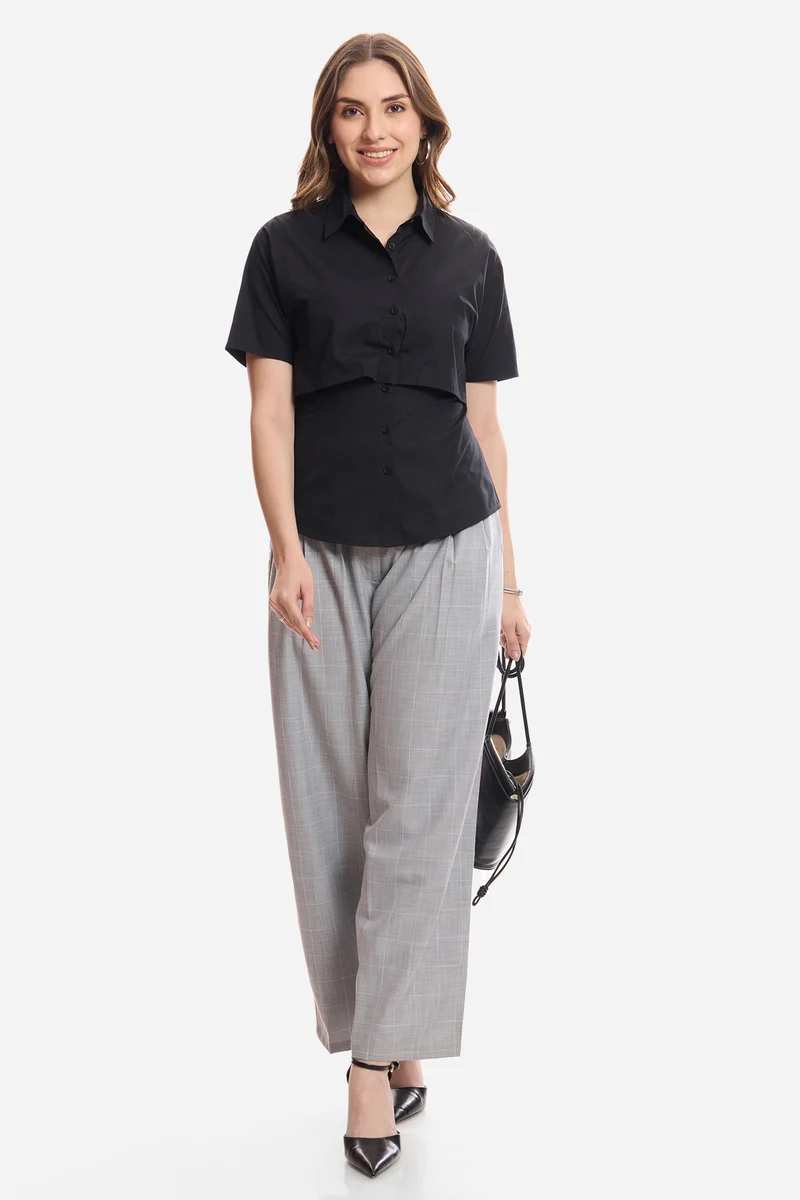Deia|100% Cotton Double Layer Short Sleeve Shirt