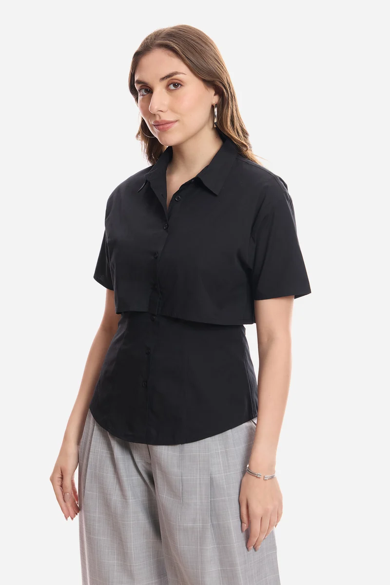 Deia|100% Cotton Double Layer Short Sleeve Shirt