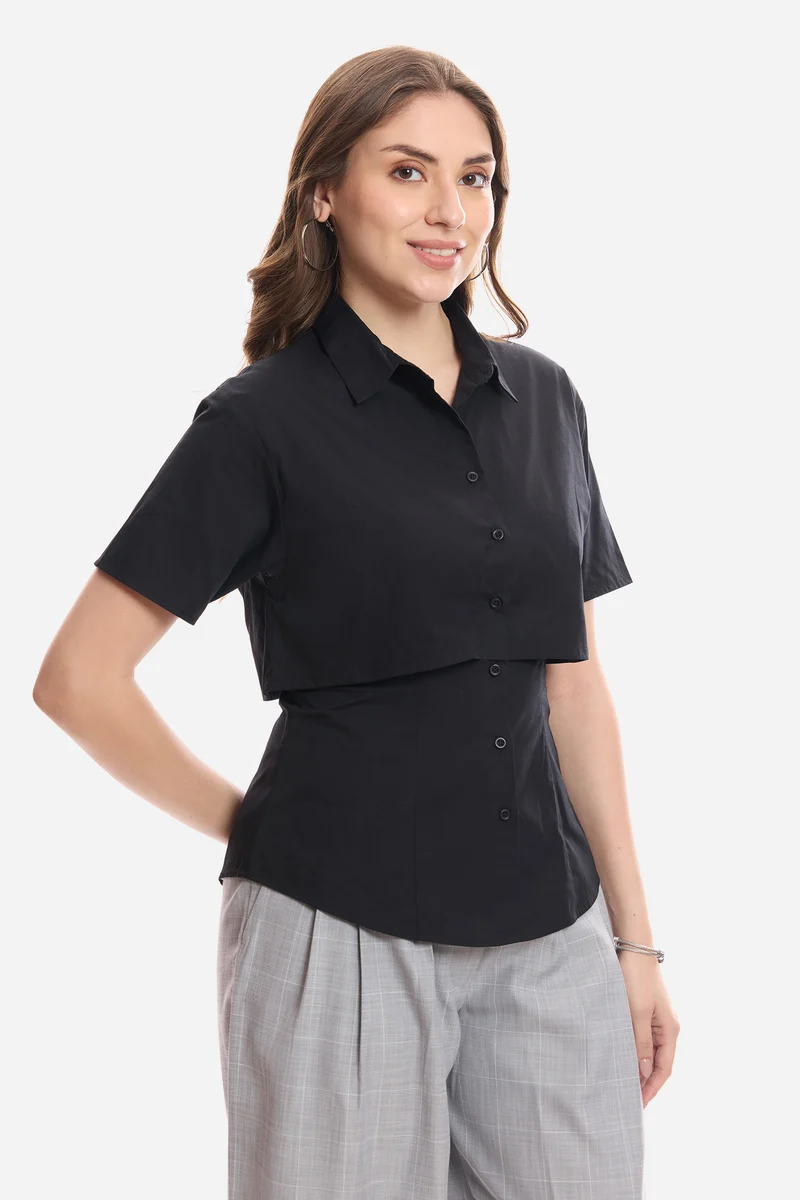 Deia|100% Cotton Double Layer Short Sleeve Shirt