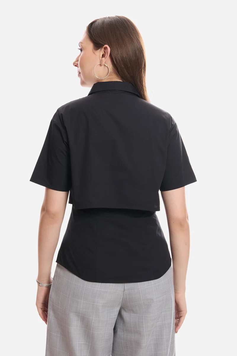Deia|100% Cotton Double Layer Short Sleeve Shirt