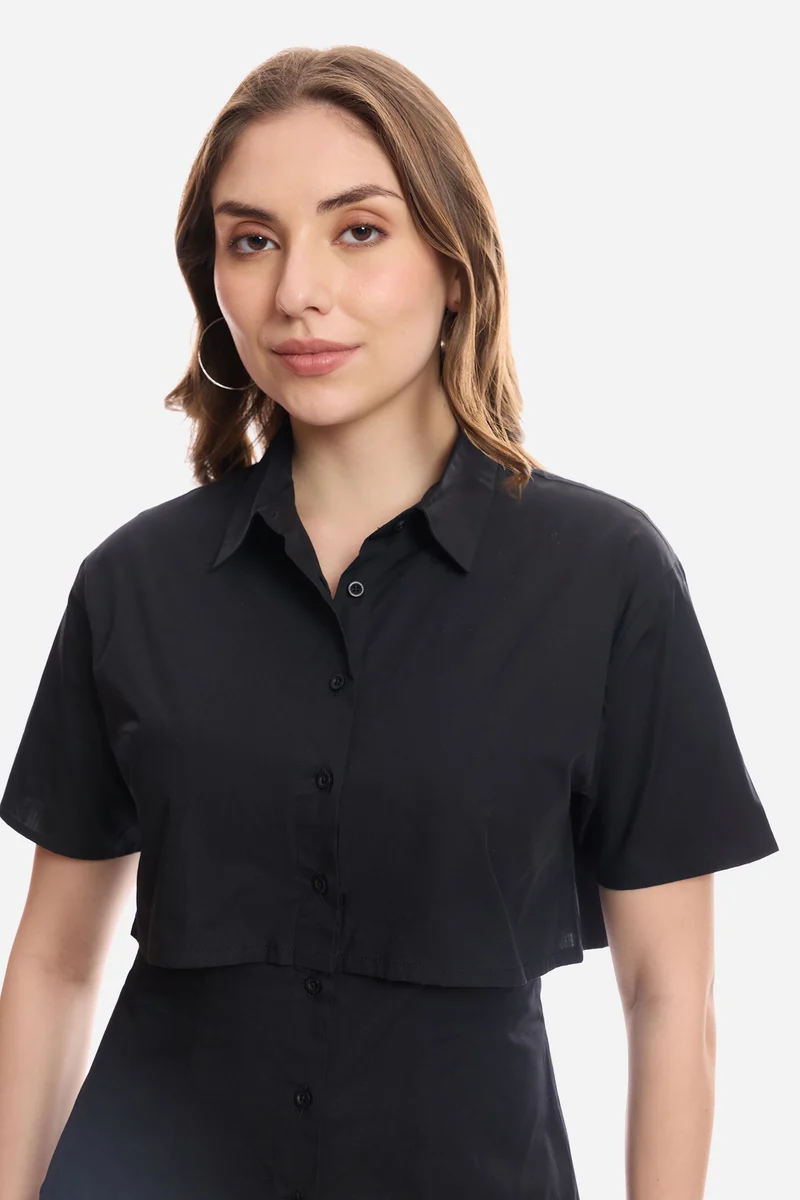 Deia|100% Cotton Double Layer Short Sleeve Shirt