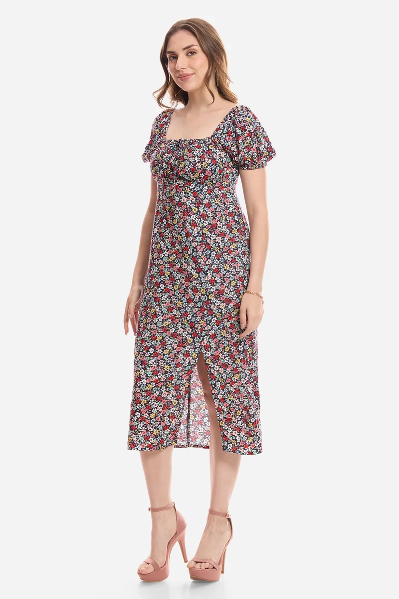 Emiko|100% Viscose Puff Sleeve Dress