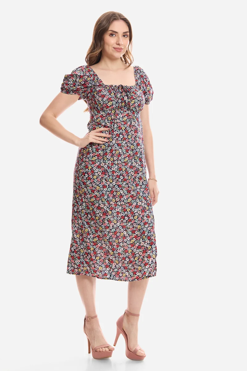 Emiko|100% Viscose Puff Sleeve Dress