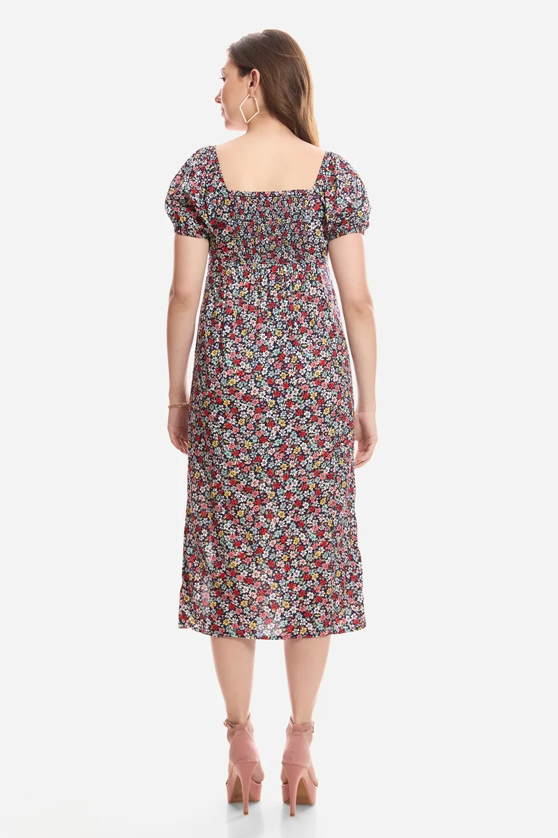 Emiko|100% Viscose Puff Sleeve Dress
