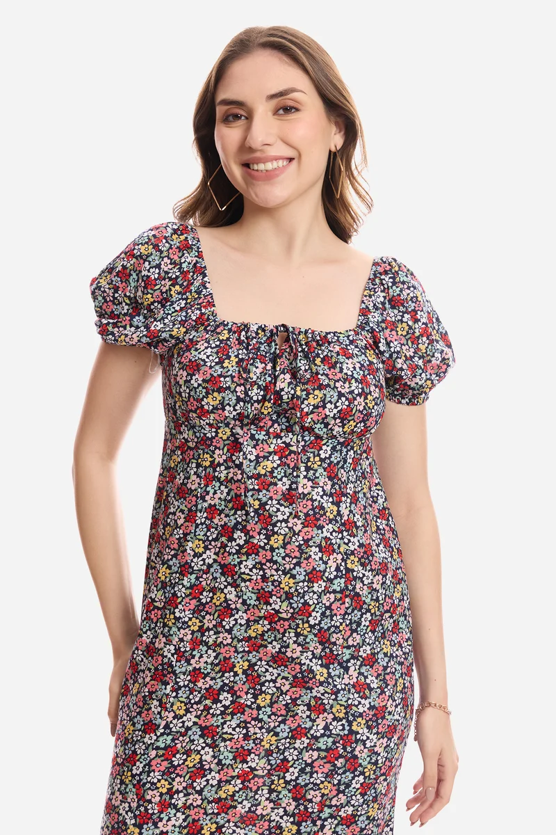 Emiko|100% Viscose Puff Sleeve Dress