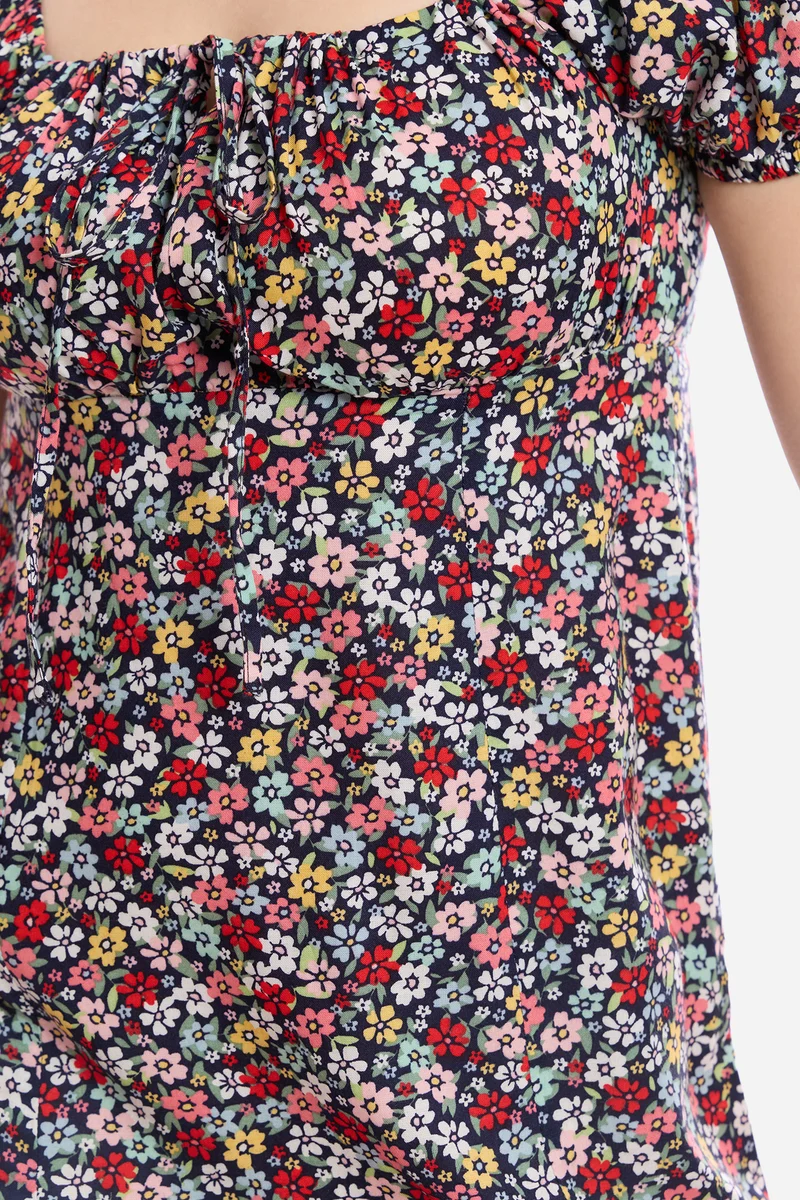 Emiko|100% Viscose Puff Sleeve Dress