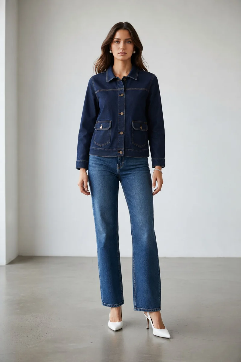 Elaya|100% Cotton Denim Trucker Jacket