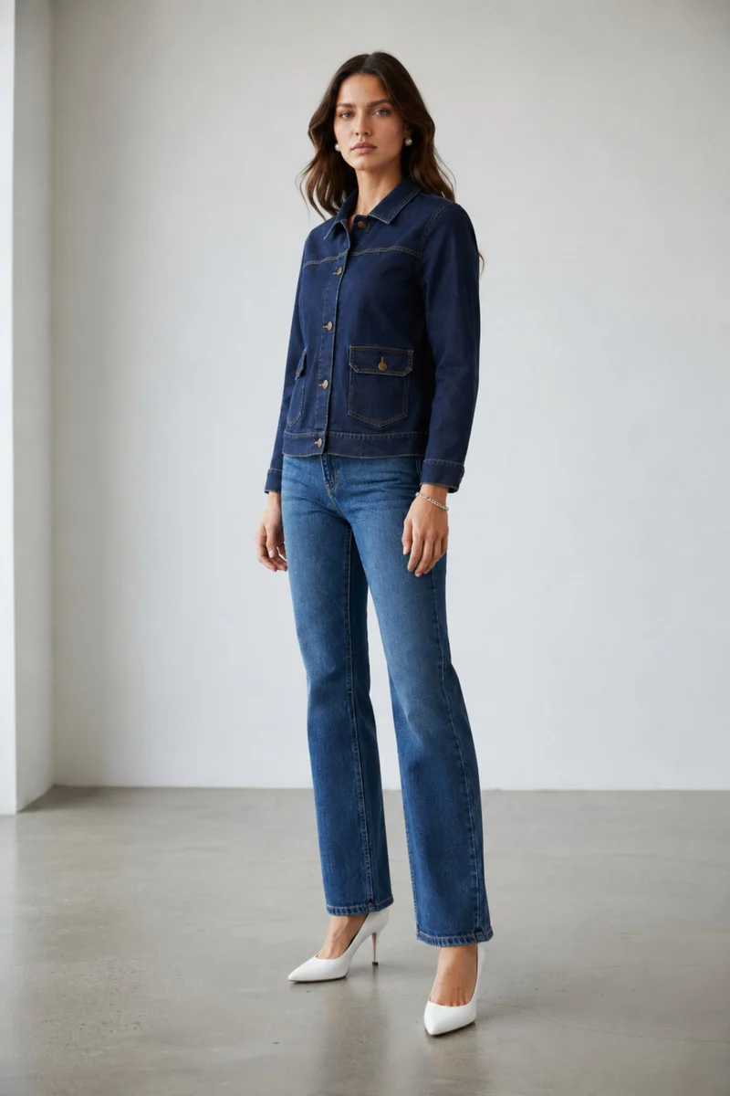Elaya|100% Cotton Denim Trucker Jacket