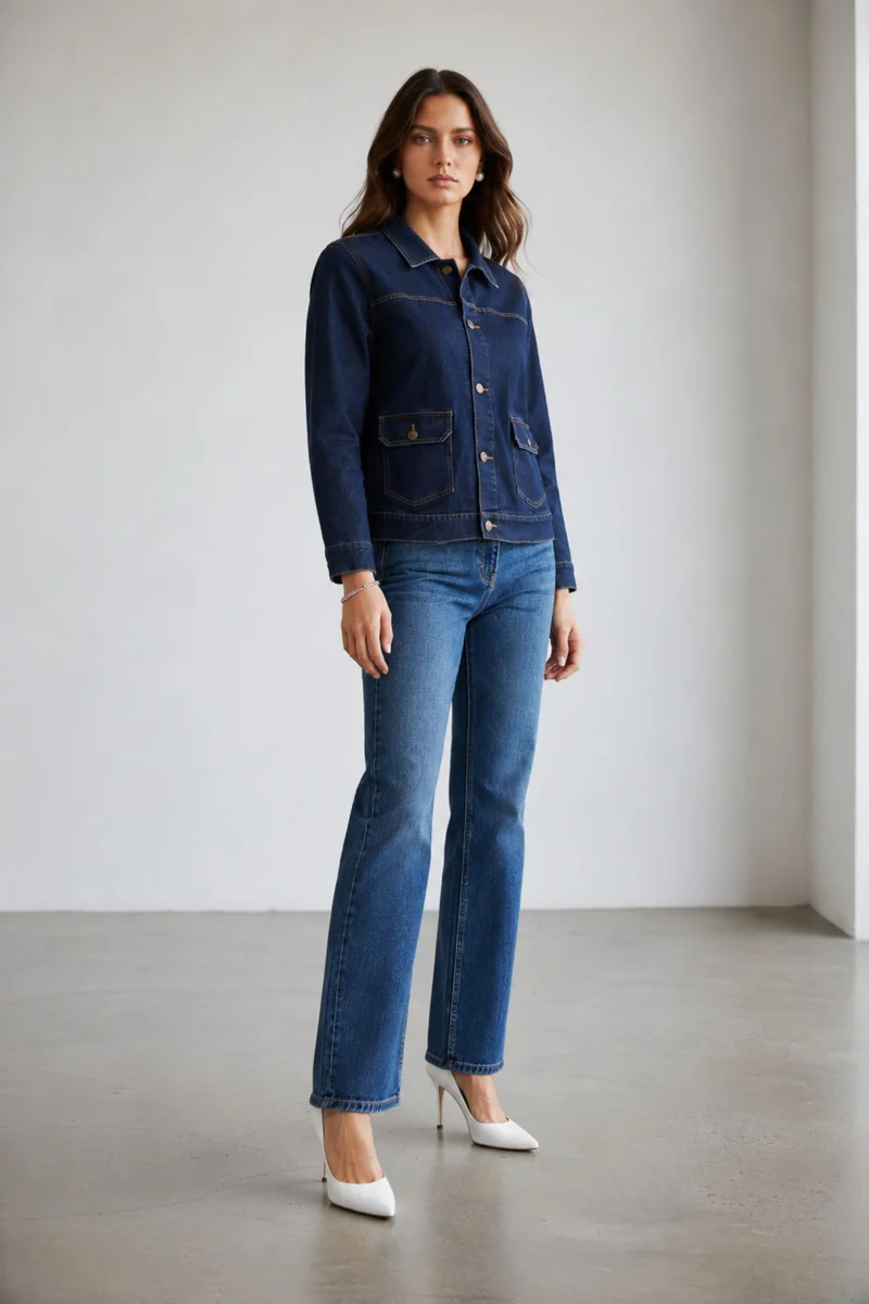 Elaya|100% Cotton Denim Trucker Jacket