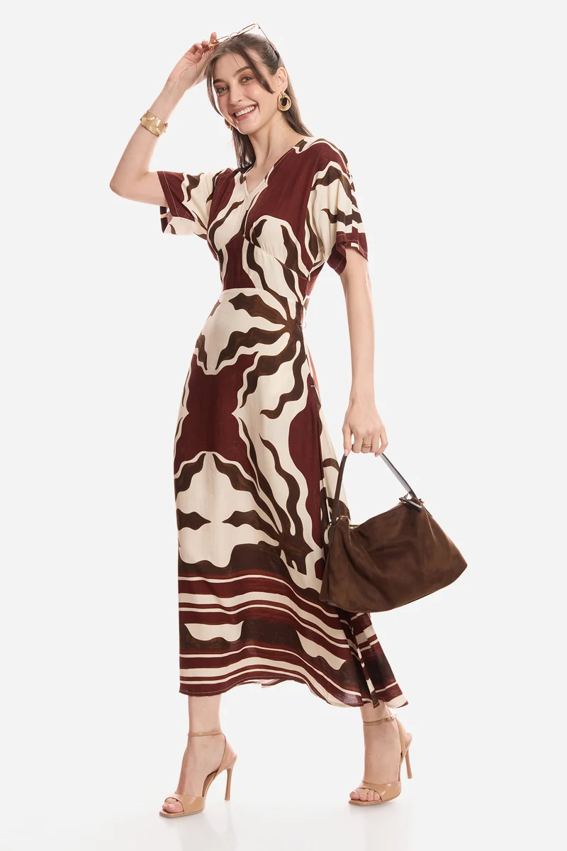 Ishya|100% Viscose Printed Empire Dress