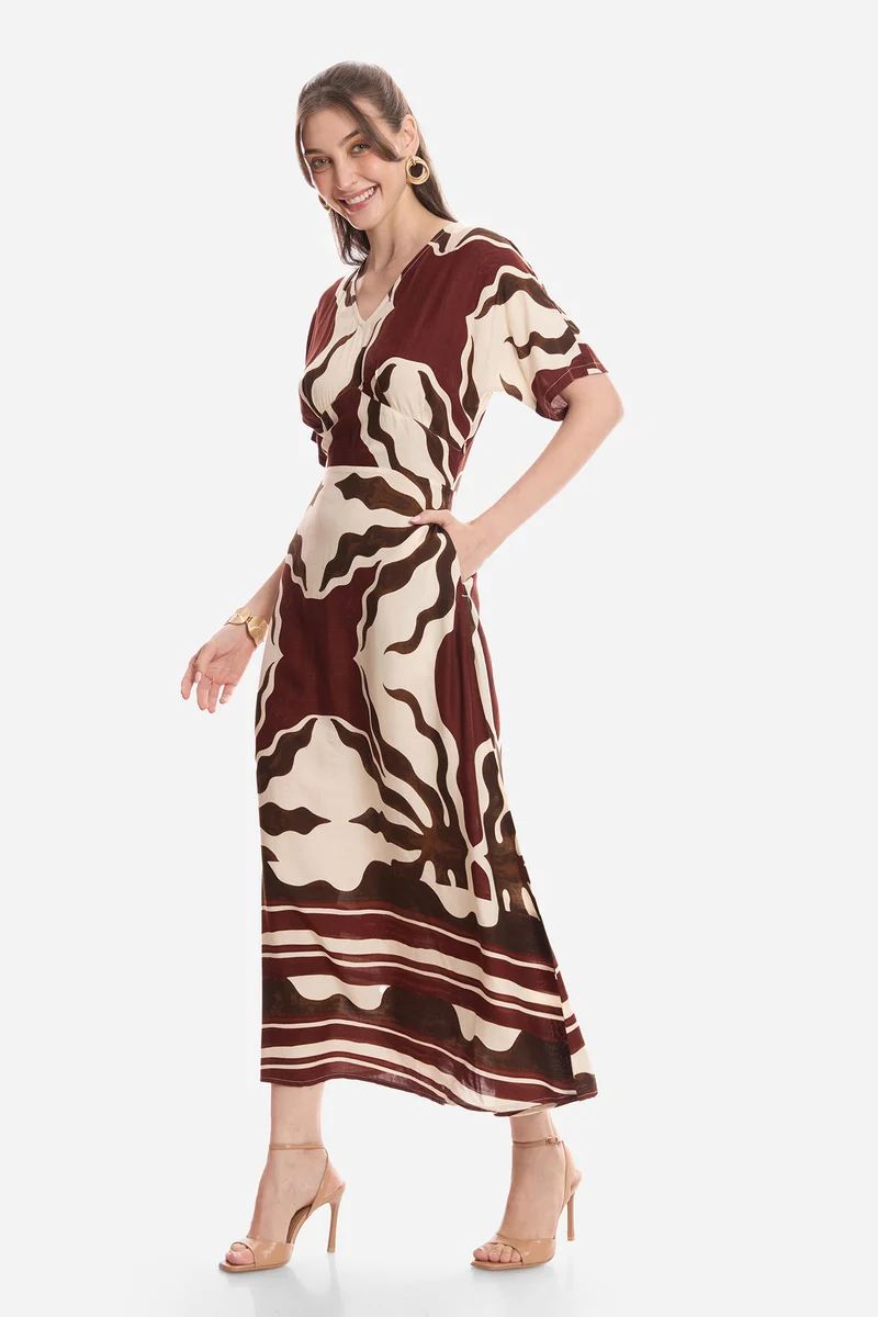 Ishya|100% Viscose Printed Empire Dress