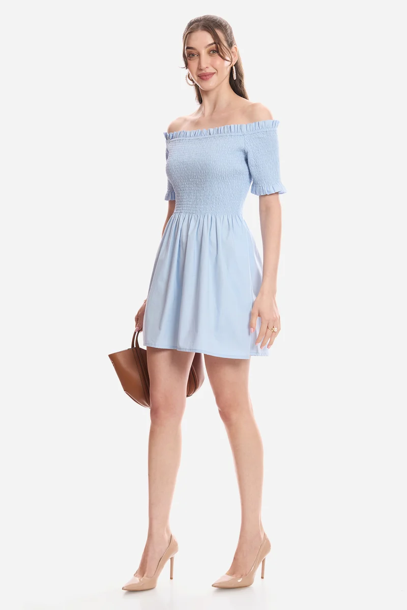 Halea|100% Cotton Off-Shoulder Mini Dress